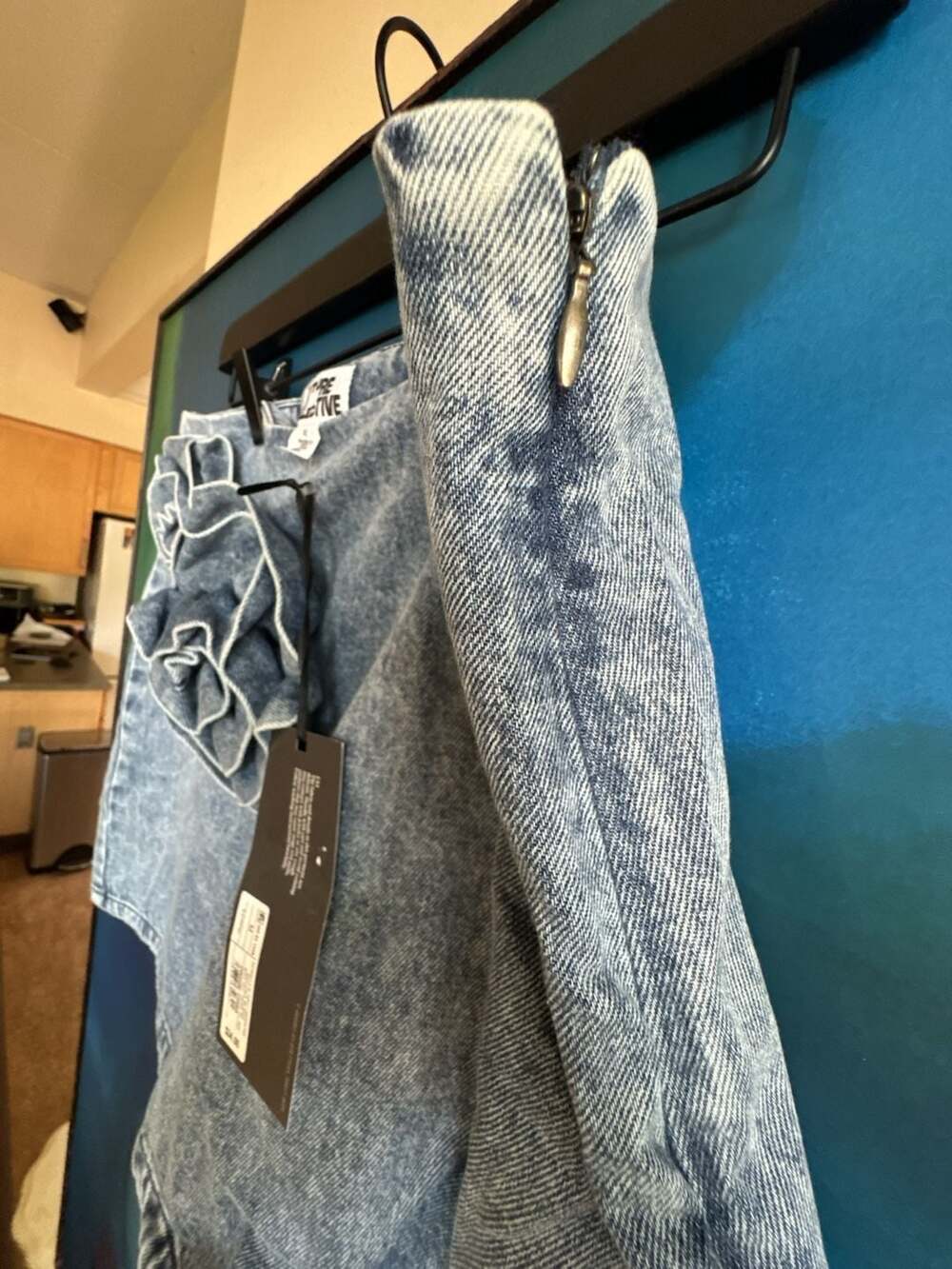 Future Collective Acid Wash Denim Mini Skirt with Floral Appliques - Picture 6 of 8